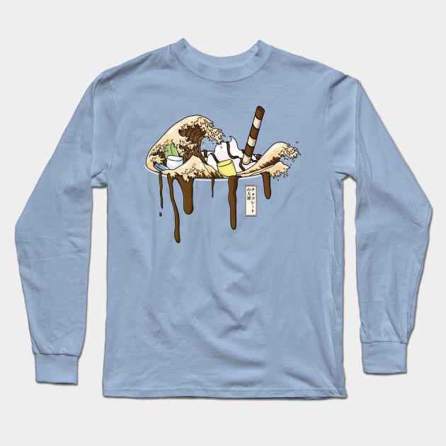 Great Wave of Chocolate Long Sleeve T-Shirt by KinkajouDesign